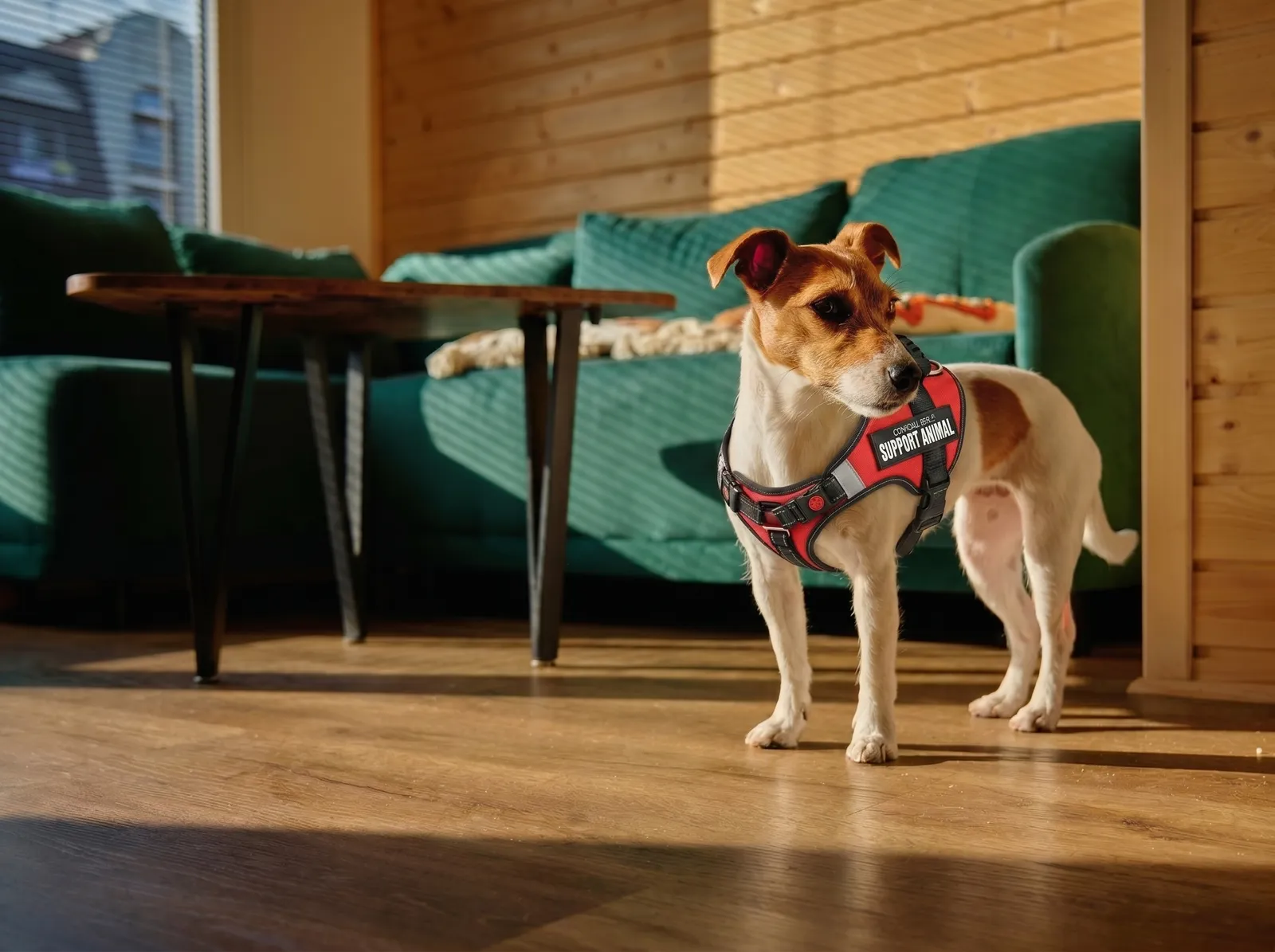 Dog relaxing in a bright apartment
